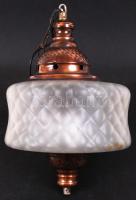 Iparművész csillár, réz, maratott üveg, jó állapotban, m:70 cm (lánccal)