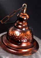 Iparművész csillár, réz, maratott üveg, jó állapotban, m:70 cm (lánccal)