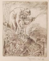 Aszódi Weil Erzsébet (1901-1976): Ismerkedés a pecabottal. Rézkarc, papír, jelzett, üvegezett keretb...