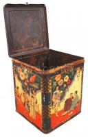 Retró japán teás doboz, nagy méretű fém, közepes állapotban, m:25 cm, 21×21 cm