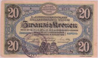 Zalaegerszeg/hadifogolytábor 1916. augusztus 15. 20K arab sorozat és sorszámmal,40mm-es körbélyegzőv...