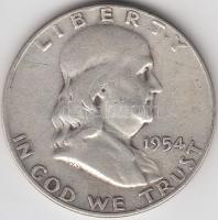 Amerikai Egyesült Államok 1954D 1/2$ Ag &quot;Franklin&quot; T:3 &lt;br/&gt;USA 1954D Half Dollar Ag &quot;Franklin&quot; C:F &lt;br/&gt;Krause KM# 199