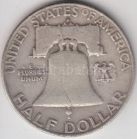 Amerikai Egyesült Államok 1957D 1/2$ Ag &quot;Franklin&quot; T:3 &lt;br/&gt;USA 1957D Half Dollar Ag &quot;Franklin&quot; C:F &lt;br/&gt;Krause KM# 199