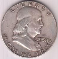 Amerikai Egyesült Államok 1958D 1/2$ Ag &quot;Franklin&quot; T:3 &lt;br/&gt;USA 1958D Half Dollar Ag &quot;Franklin&quot; C:F &lt;br/&gt;Krause KM# 199