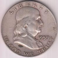 Amerikai Egyesült Államok 1959D 1/2$ Ag &quot;Franklin&quot; T:3 &lt;br/&gt;USA 1959D Half Dollar Ag &quot;Franklin&quot; C:F &lt;br/&gt;Krause KM# 199