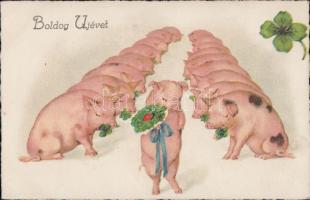 New Year, pigs, litho