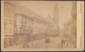 cca 1890 Graz Herrengasse, régi keményhátú fotó, 10x6 cm