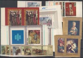 Poland 1968-1975 painting motif items 45 stamps, relations + block, Lengyelország 1968-1975 kis festmény motívum tétel 45 db bélyeg, közte összefüggések + 1 db blokk