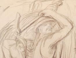 Gyarmathy Tihamér (1915-2005): Kőfejtők 1945. Ceruza, papír, jelzett, üvegezett keretben, 29×20 cm