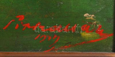 Pirhalla Nándor (1884-?): Piknik. Olaj, vászon, jelzett, sérült antik keretben, 53×68 cm