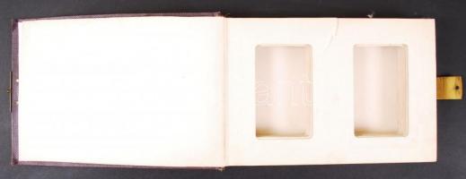 cca 1900 Régi vizitkártya fotó album 48 férőhelyes, címlapján akvarellel, csatos / Vintage photo alb...