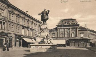 Szeged, Kossuth szobor, Könyvnyomda, Pósz Alajos üzlete és Krausz M. üzletei