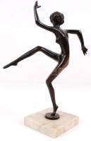 Cca 1930 Lorenzl után, art deco női táncos, bronz, márvány talapzaton, m:28 cm