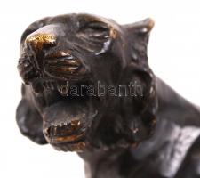 Cca 1930 tigris, bronz, márvány talapzaton, jelzés nélkül, m:15 cm, h:23 cm