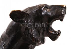 Cca 1930 tigris, bronz, márvány talapzaton, jelzés nélkül, m:15 cm, h:23 cm