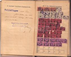 1922 Magyarországi Szabómunkások egyesülete tagsági könyv tagsági bélyegekkel