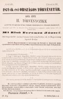 1871-dik évi országos törvénytár Bp., 1871 Igazságügy Minisztérium. Nágel Ottó Sérült gerincű félvás...
