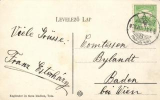 Tata-Tóváros, vár, Franz Esterházy által megírt képeslap Comstetten Bylandt részére