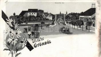 Győr, Kármelita tér, Auer Kávéháza, litho; kiadja Berecz Viktor