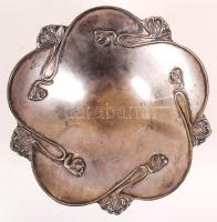 Szecessziós ezüstözött alpakka kínálótál,  jelzett (GH Scheffield), jó állapotban, d:25 cm, m:10 cm
