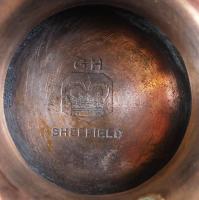 Szecessziós ezüstözött alpakka kínálótál,  jelzett (GH Scheffield), jó állapotban, d:25 cm, m:10 cm