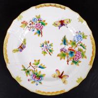 Herendi Viktória lapostányér készlet (6 db), kézzel festett, hibátlan, jelzett, d:25 cm