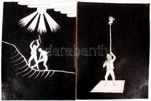 Jelzés nélkül: 6 db tusrajz, mindegyik hátoldalán címekkel 20x30 cm