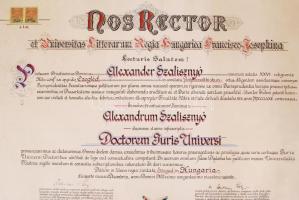 1925 Magyar Királyi Ferenc József Tudományegyetem által kiállított orvosi diploma szép állapotú függ...