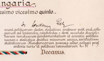 1925 Magyar Királyi Ferenc József Tudományegyetem által kiállított orvosi diploma szép állapotú függ...
