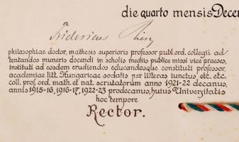 1925 Magyar Királyi Ferenc József Tudományegyetem által kiállított orvosi diploma szép állapotú függ...