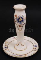 Kézzel festett, búzavirágokkal  díszített, hibátlan, jelzett, Zsolnay porcelán gyertyatartó, aranyozott szegéllyel / &lt;br/&gt;Hand painted, marked, Zsolnay porcelain candlestick, with gold plated 15cm