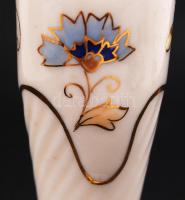 Kézzel festett, búzavirágokkal  díszített, hibátlan, jelzett, Zsolnay porcelán gyertyatartó, aranyoz...