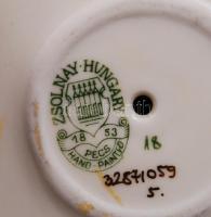 Kézzel festett, búzavirágokkal  díszített, hibátlan, jelzett, Zsolnay porcelán gyertyatartó, aranyoz...