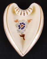 Zsolnay búzavirág mintás szíves tálka és váza, kézzel festett, jelzett, hibátlan, m:13 cm, 11×8 cm