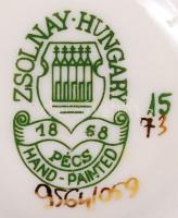 Zsolnay búzavirág mintás szíves tálka és váza, kézzel festett, jelzett, hibátlan, m:13 cm, 11×8 cm