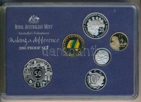 Ausztrália 2003. 5c - 2$ 6klf db &quot;Ausztrália önkéntesei&quot; szett díszkiadásban T:PP &lt;br/&gt;Australia 2003. 5 cent - 2 Dollars 5 different &quot;Australia&#039;s volunteers&quot; proof set C:PP