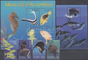 Caribbean wildlife set + minisheet + block, Karib-tengeri élővilág sor + kisív + blokk