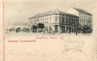 1899 Temesvár, Józsefváros, Scudier tér, Kossak József kiadása / square