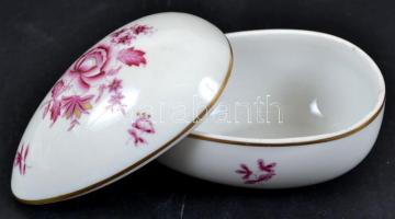 Herendi virág mintás porcelán tojás, hibátlan, jelzett, kézzel festett, h:11,5 cm, m:7 cm