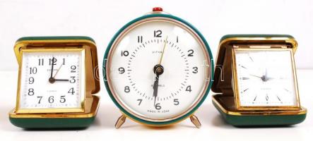 Nagy óra tétel: órák és tartozékok, 3 utazóóra, 2 vekker, 1 kvarcóra (jó állapotban, működőképes), t...