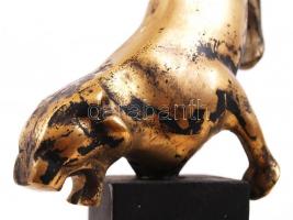 Jaguár, fém, festett fa-alabástrom talapzaton, jelzés nélkül, m:15 cm (27 cm)