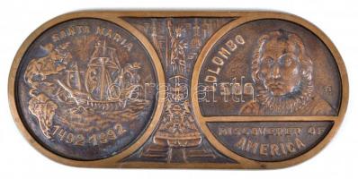 SZJ monogrammal &quot;1492-1992 Colombo 500&quot; emlék dupla plakett, képcsarnokos papírral, bronz, 11×22 cm