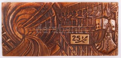 R. Kiss Lenke (1926-2000): KÉV-METRO 25. éves évforduló plakett, bronz, jelzés nélkül, 7×14 cm