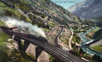 Ferrovia del Gottardo, Gotthardbahn; railroad tracks, viaduct