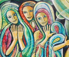 Olvashatatlan jelzéssel: A három grácia. Olaj, farost, 96×70 cm