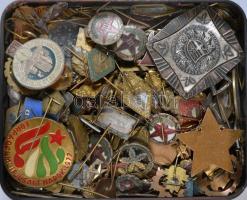 Fémdoboznyi vegyes érem, jelvény és kitűző, közte katonai vonatkozásúak is T:vegyes