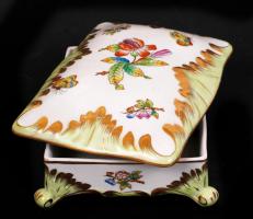 Herendi Viktória mintás doboz, kézzel festett, jelzett, hibátlan, 17×12 cm, m:5 cm