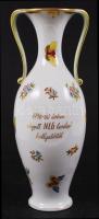 Herendi Viktória füles váza, kézzel festett, jelzett, hibátlan, hátán felirattal, m:33 cm