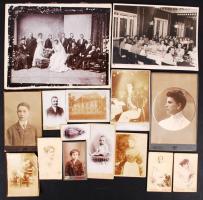 cca 1880-1900 Vegyes érdekes, nagyrészt keményhátú fotók vizitkártya mérettől felfelé 15 db / Vintage photos