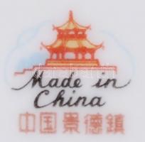 Jelzett kínai mokkás csésze+alj készlet, matricás, hibátlan